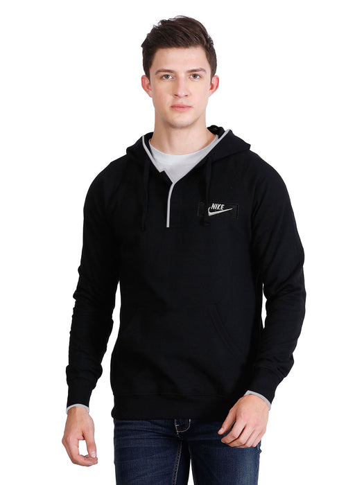 NK Terry Fleece Henley Pullover Hoodie For Men-Black-RT1370