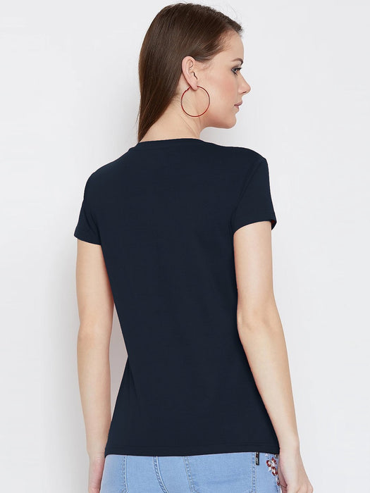 47 V Neck Half Sleeve Tee Shirt For Ladies-Dark Navy-SP5216