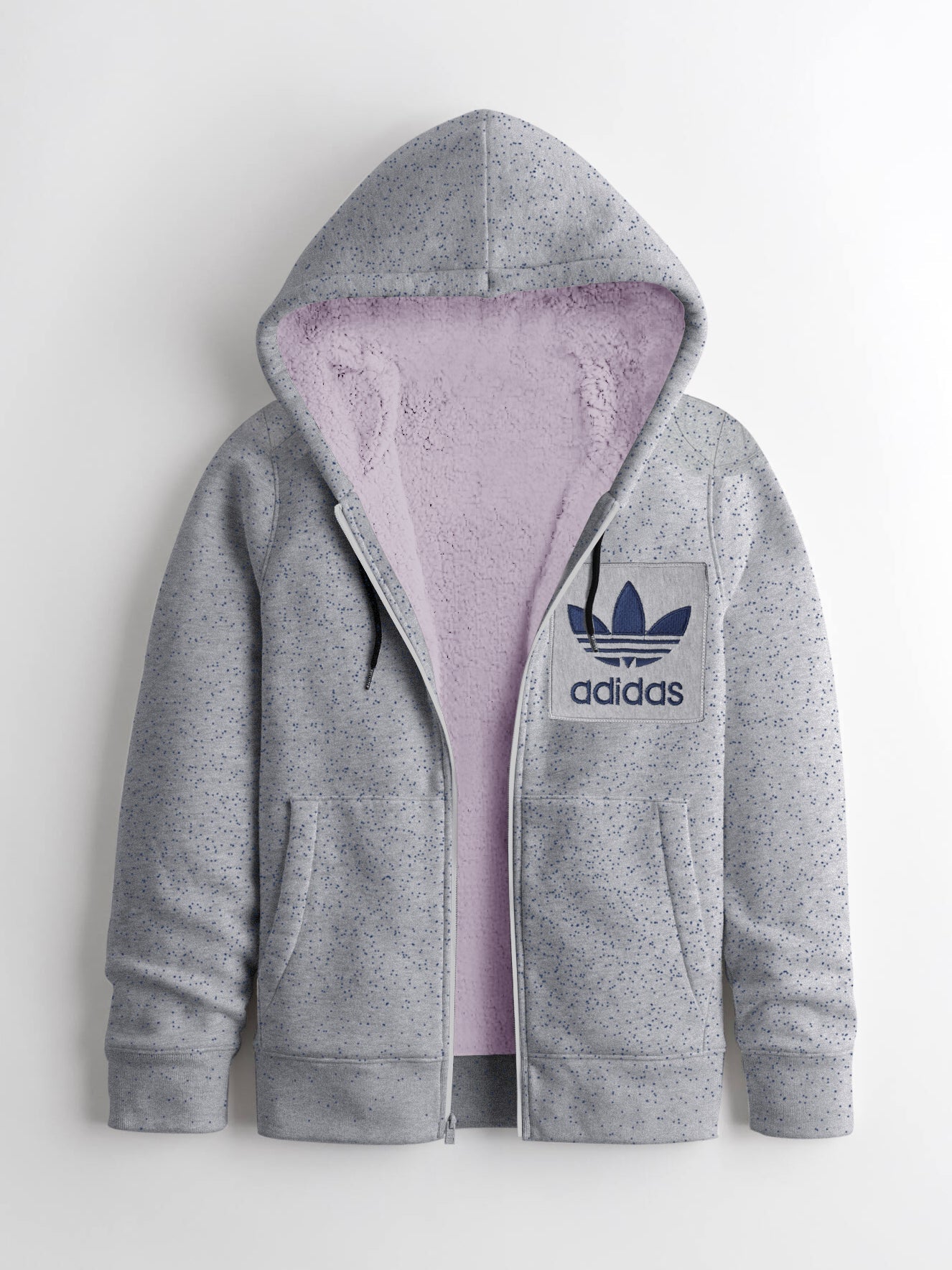 Adidas Faux Fur Zipper Hoodie For Men-Grey Melange-NA13961