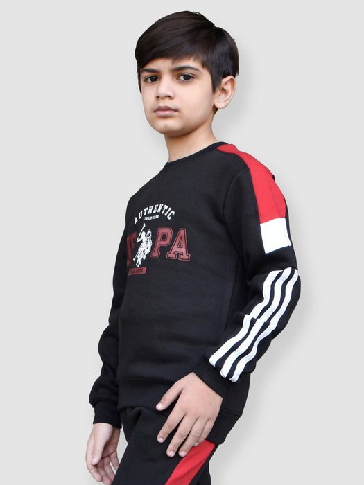U.S Polo Assn Fleece Tracksuit For Kids-Black With Red-RT1180
