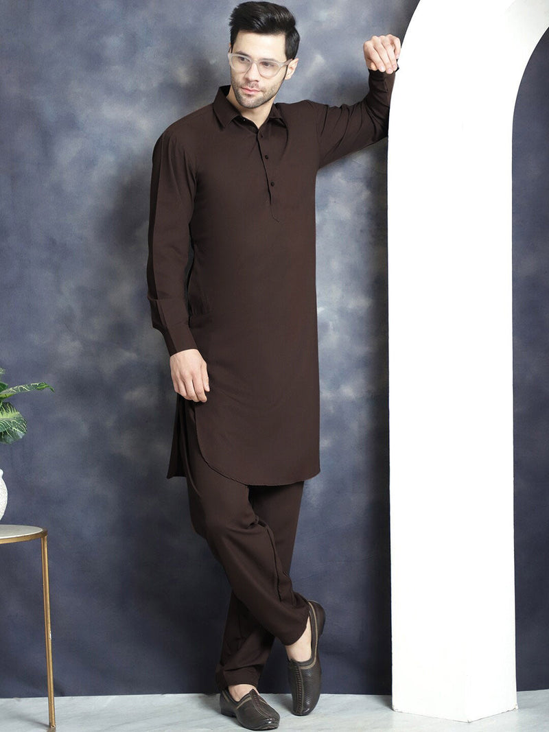 Maryland Cotton Sutton Unstitched Suit For Men-Dark Brown-RT2445
