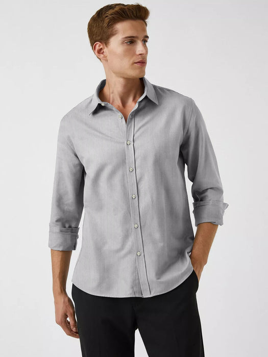 Oxen Nexoluce Premium Slim Fit Casual Shirt For Men-Light Grey Melange-NA14234