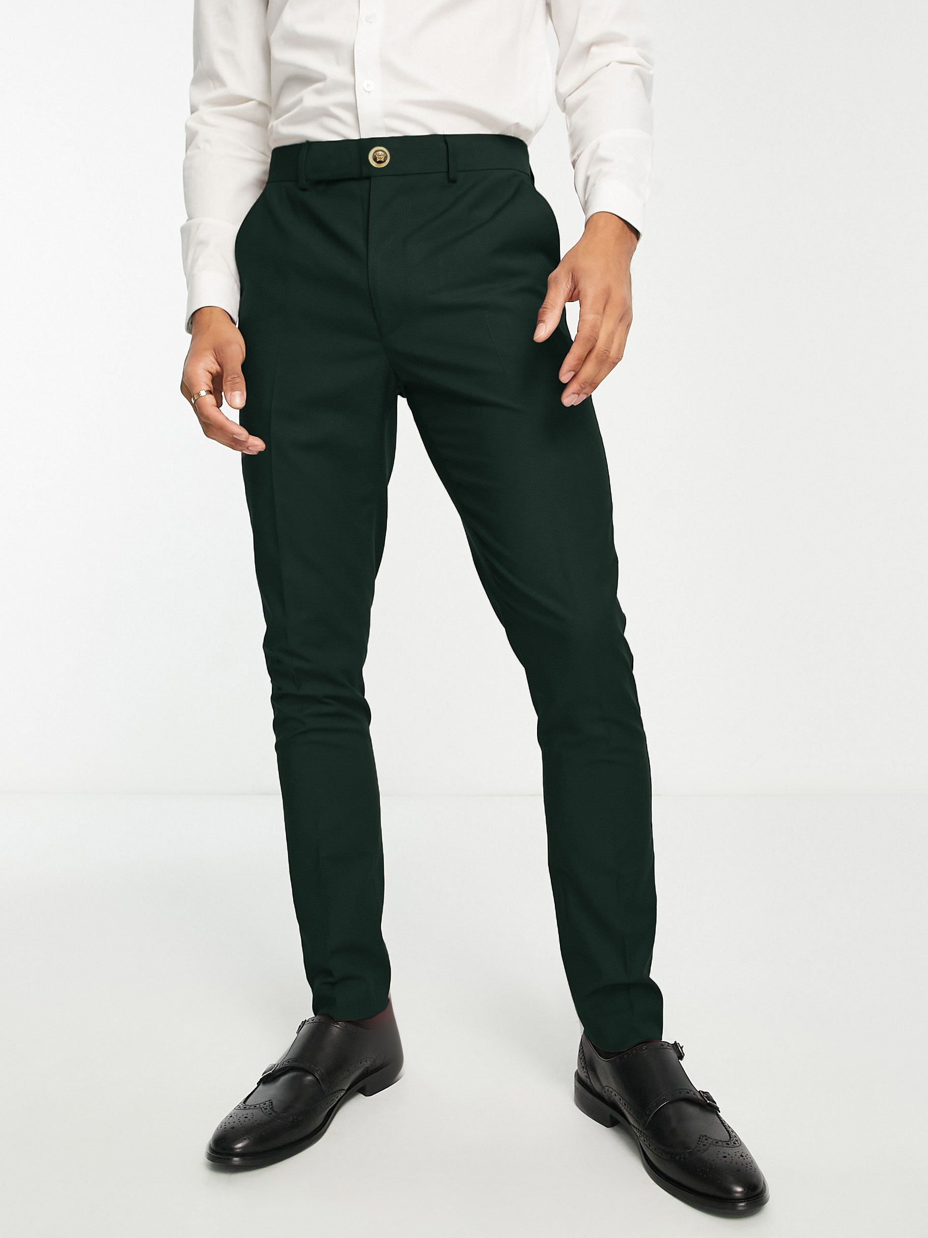 Versace Super Stretchy Slim Fit Lycra Pent For Men-Dark Forest Green-BR15801