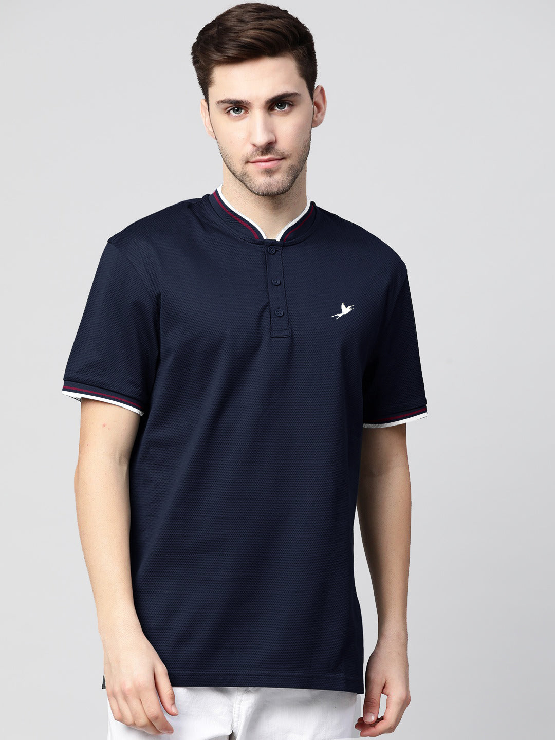 Nxt P.Q Henley Tee Shirt For Men-Navy-BE16900
