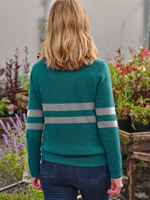 Sixteen Fashion Wool Crew Neck Sweater For Women-Cyan With Stripes-RT2253