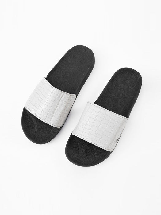 Black Camel Stylish Dumfries Textured Design Soft Slides-White-RT264
