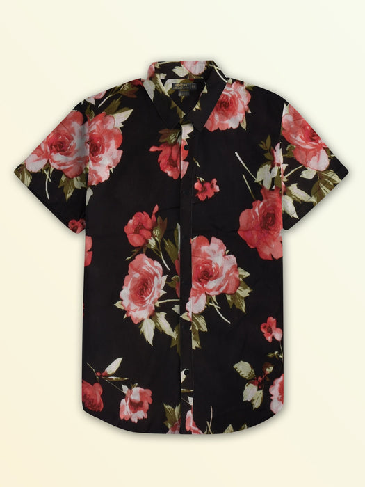 Oxen Premium Half Sleeve Slim Fit Casual Shirt For Men-Black Allover Floral Print-HZM36