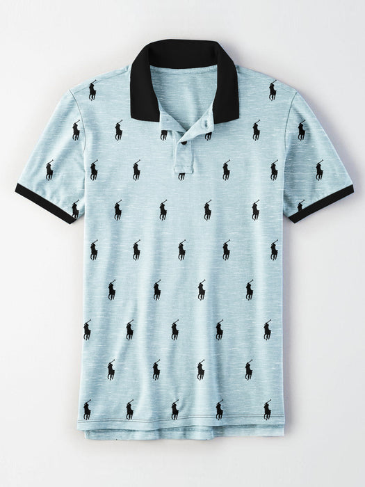 Summer Polo Shirt For Men-Cyan Melange-AN4025