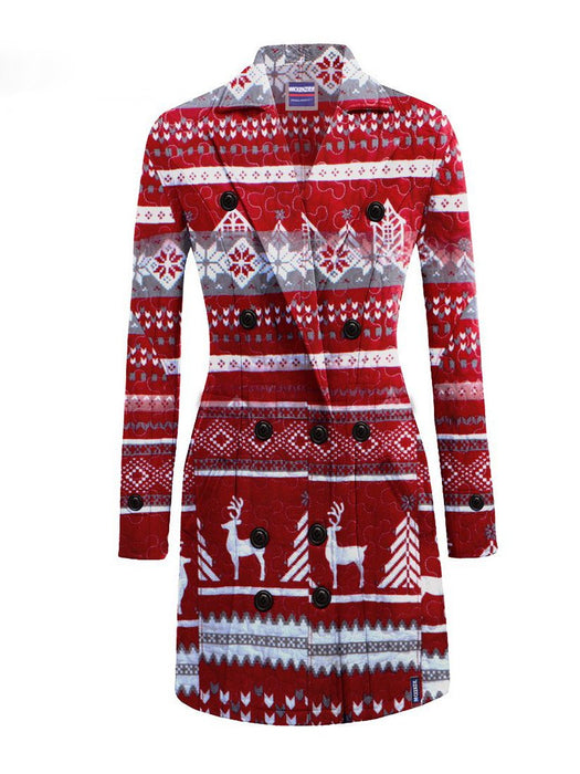 McKenzie Stylish Long Trench Coat For Ladies-Red With Allover Print-RT517