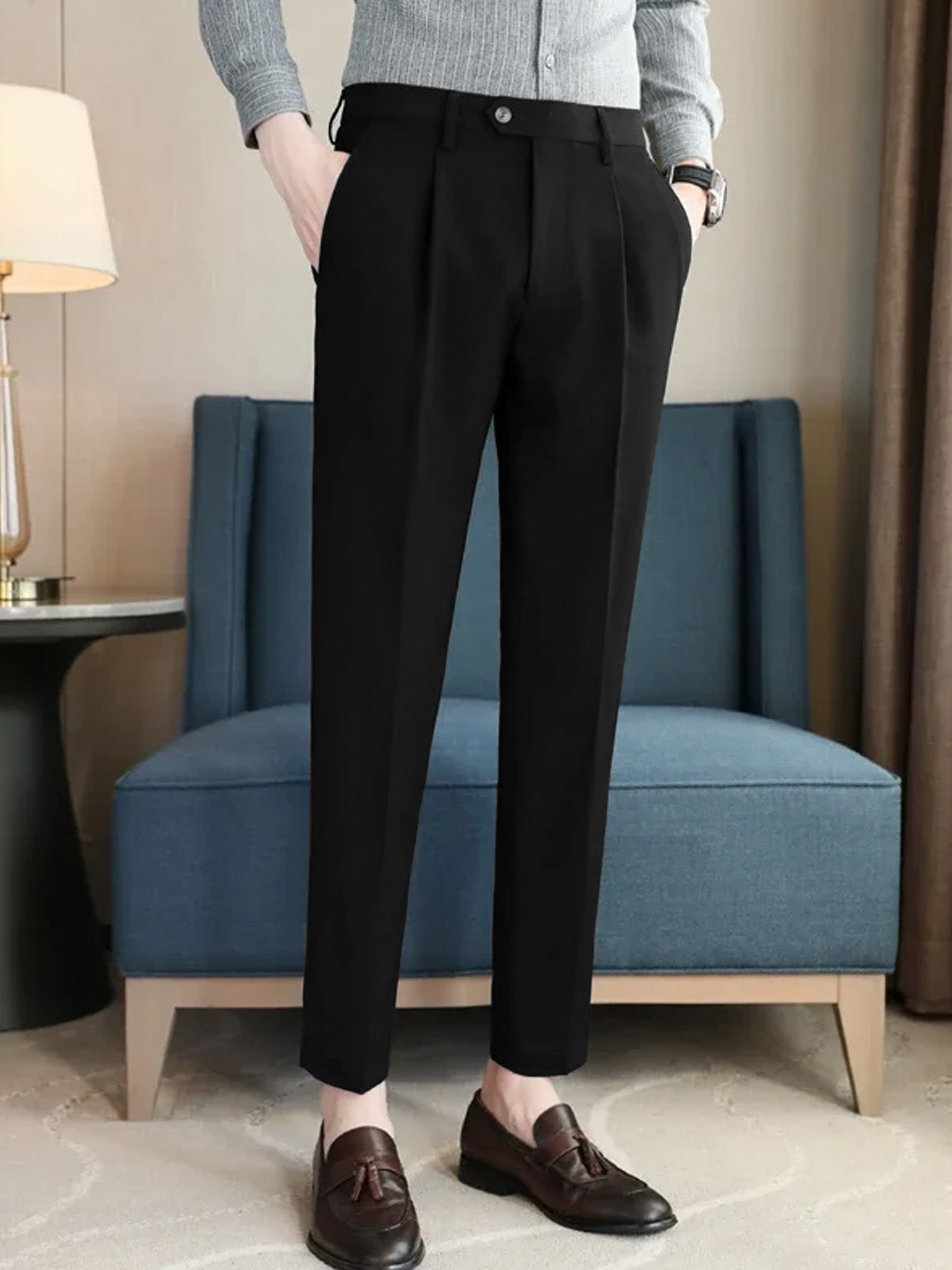 Louis Vicaci Interlock Stretchy Slim Fit Pent For Men-Black-RT2454