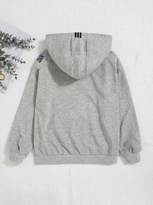 Nyc Polo Raglan Sleeve Fleece Zipper Hoodie For Kids-Grey Melange-RT2308
