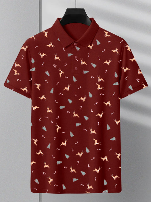 NXT Summer Single Jersey Polo Shirt For Men-Red with Allover Print-RT2386