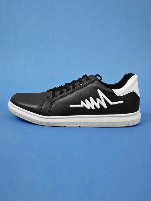 Men Life Lines Printed Faux Leather Lace Up Sneaker Shoes-Black-BR211