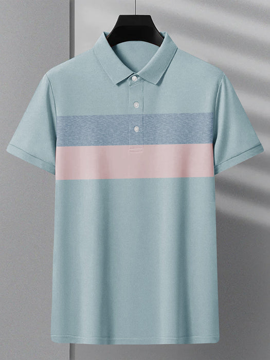 Summer P.Q Polo Shirt For Men-Sky Blue with Navy & Pink Stripes-RT2329
