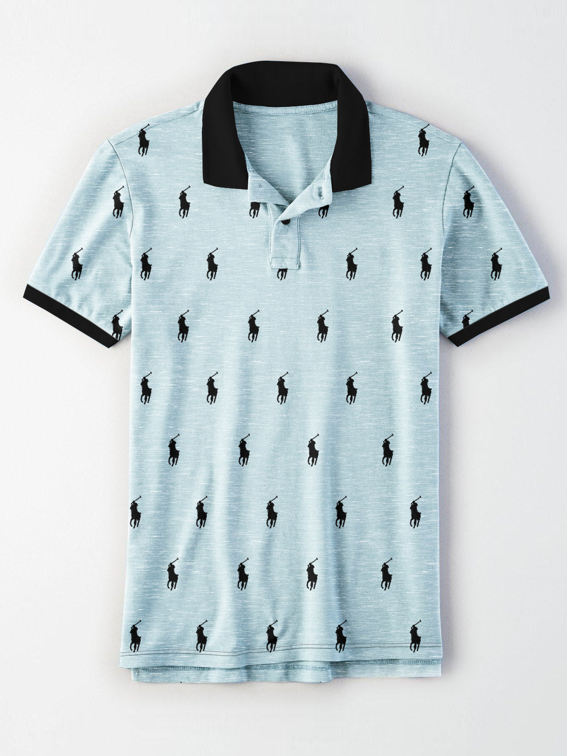 Summer Polo Shirt For Men-Light Cyan Green Melange-AN3977
