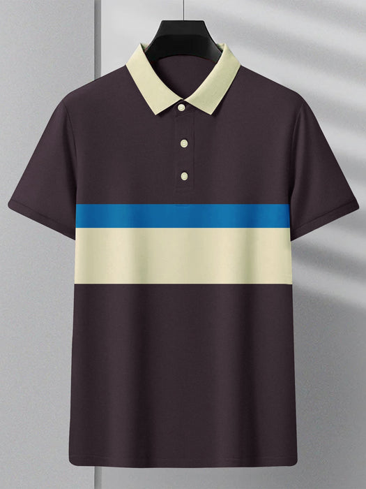 Summer Polo Shirt For Men-Indigo With Off White & Blue Stripe-RT2331