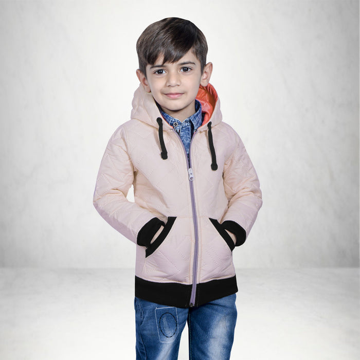 Quilted Zipper Hoodie For Kids-Light Pink-NA10130