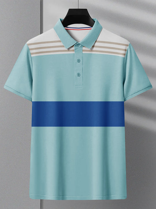 Summer P.Q Polo Shirt For Men-Sky With Blue & White Stripes-RT2326