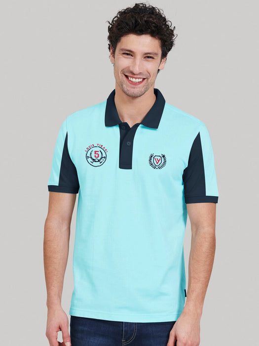 Summer Polo Shirt For Men-Light Sky Blue & Dark Navy-SP6879