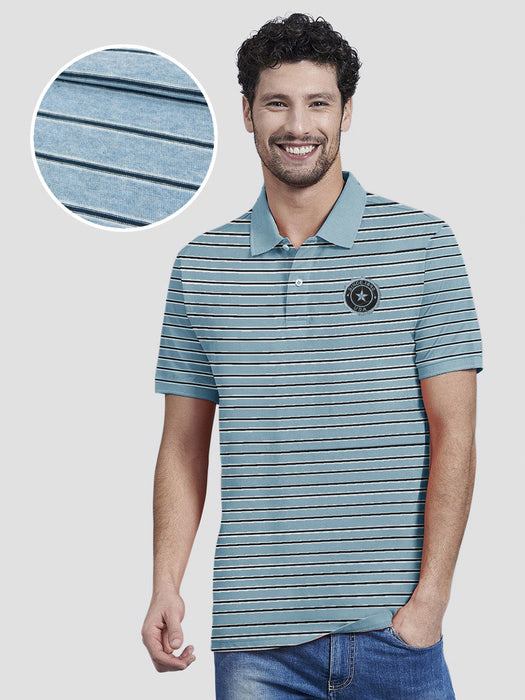 Summer Polo Shirt For Men-Light Blue with Stripe-RT51