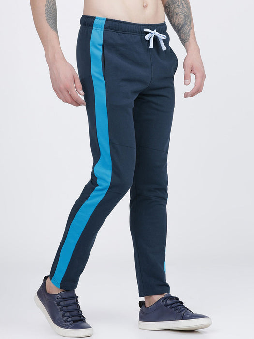 Summer Single Jersey Slim Fit Trouser For Men-Dark Navy With Sky Blue Stripes-SP6696