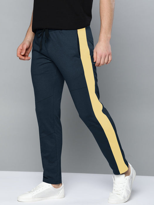 Summer Single Jersey Slim Fit Trouser For Men-Navy With Yellow Stripe-RT2096