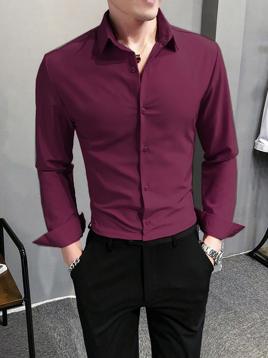 Louis Vicaci Super Stretchy Slim Fit Lycra Casual Shirt For Men-Magenta-RT1897