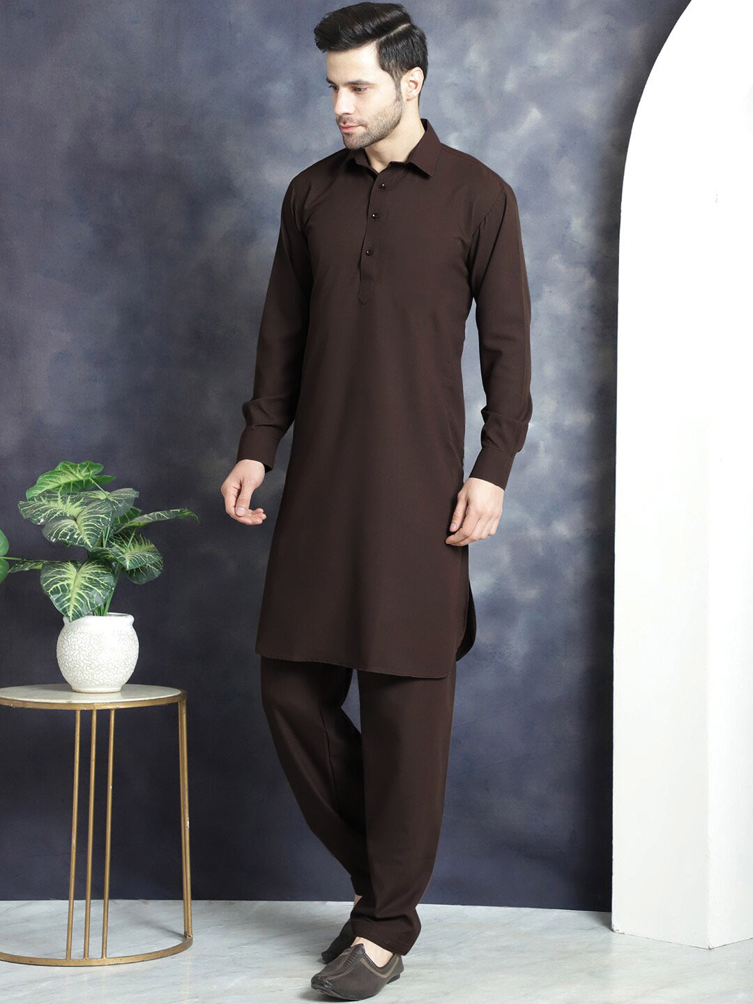 Maryland Cotton Sutton Unstitched Suit For Men-Dark Brown-RT2445