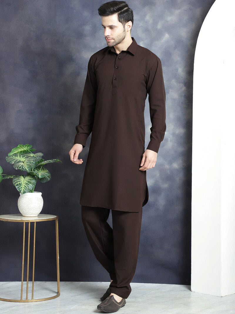 Maryland Cotton Sutton Unstitched Suit For Men-Dark Brown-RT2445