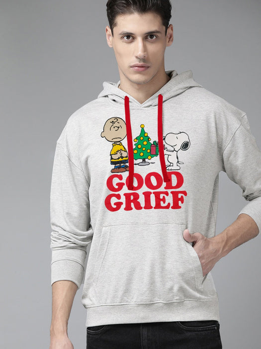 Wound up Fleece Pullover Hoodie For Men-Off White Melange With Prints-SP6105