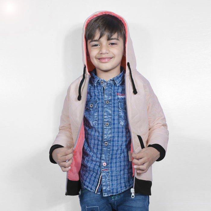 Quilted Zipper Hoodie For Kids-Light Pink-NA10130