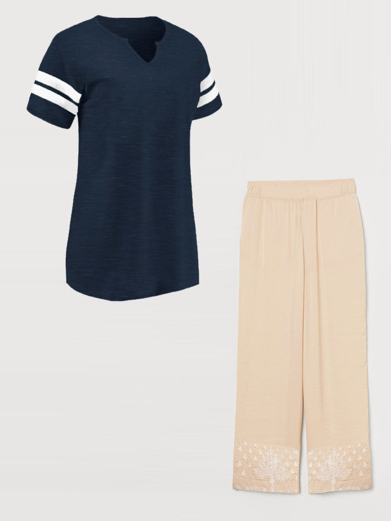Pack Of 2 V Neck Full Sleeve Shirt & Khaadi Trouser For Ladies-SP5322