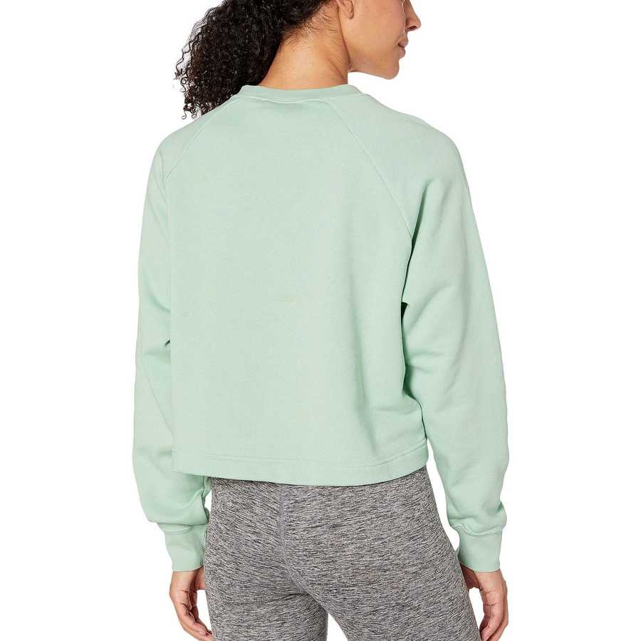 NK Terry Fleece Raglan Sleeve Crop Lace Up Sweatshirt For Women-Light Green-BE13979