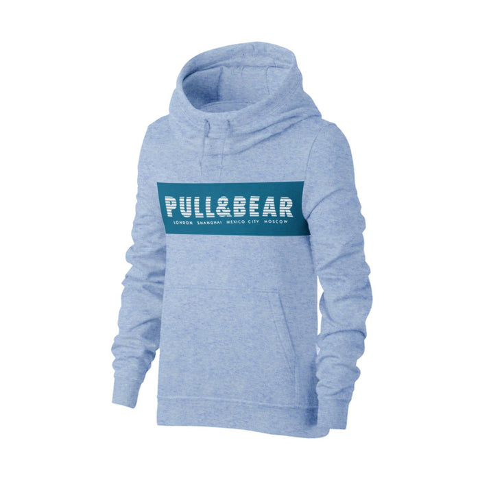 P&B Fleece Pullover Hoodie For Men-Blue Melange With Cyan Blue Panel-BE13576