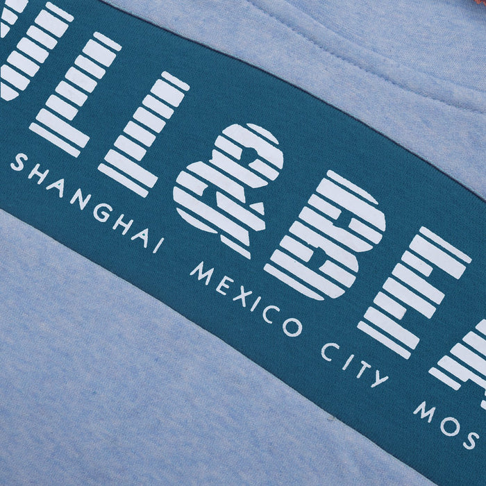 P&B Fleece Pullover Hoodie For Men-Blue Melange With Cyan Blue Panel-BE13576