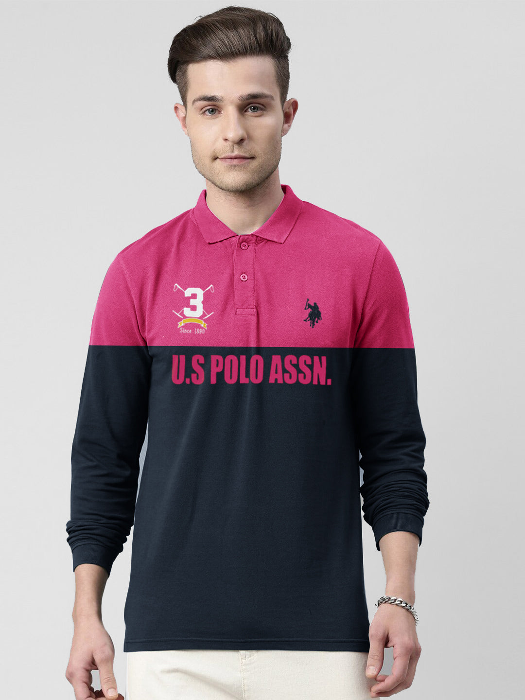 U.S.P.A Polo Shirt For Men-Magenta & Navy-RT49