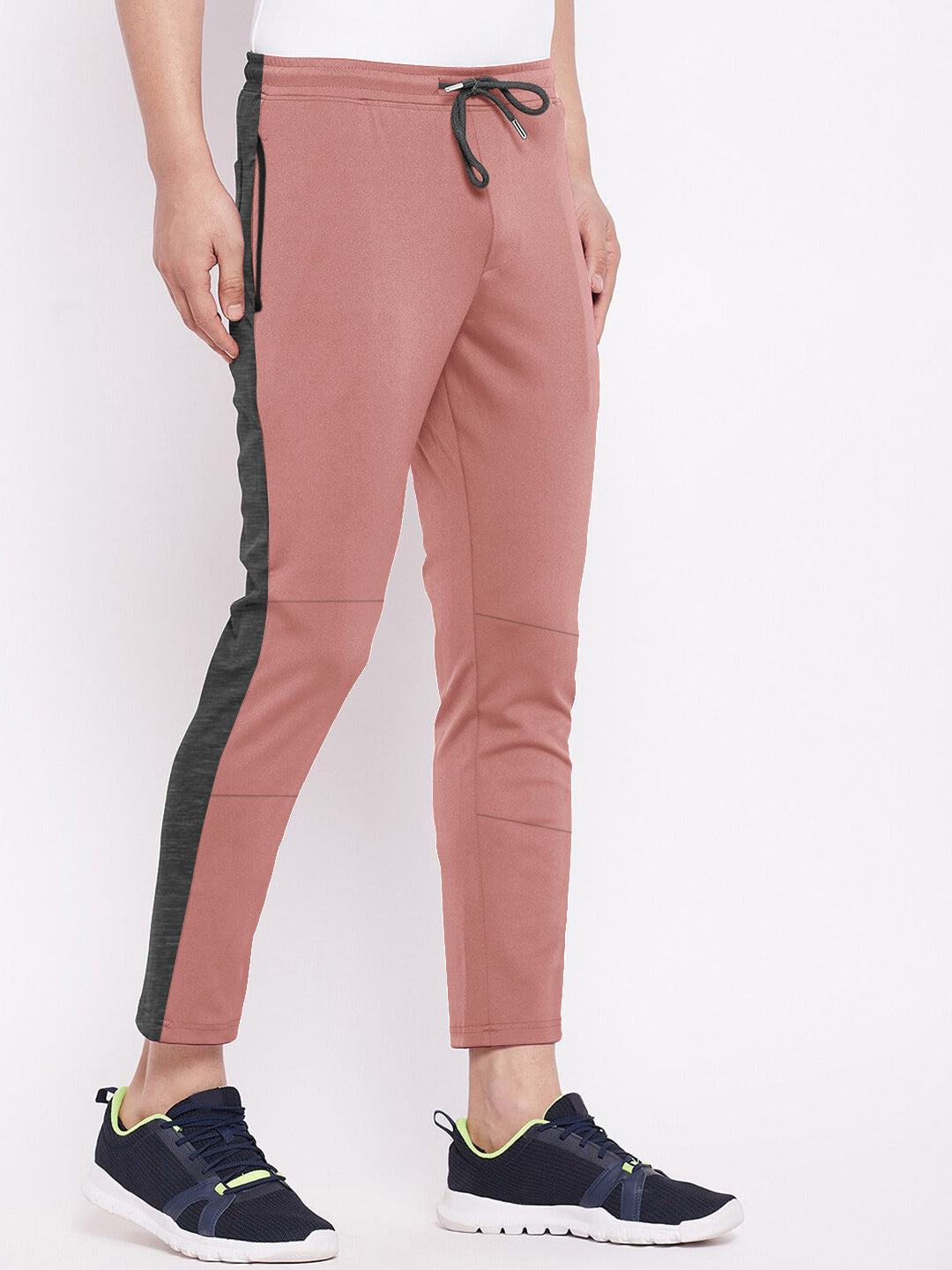 Summer Single Jersey Slim Fit Trouser For Men-Light Pink With Charcoal Melange Stripe-RT109