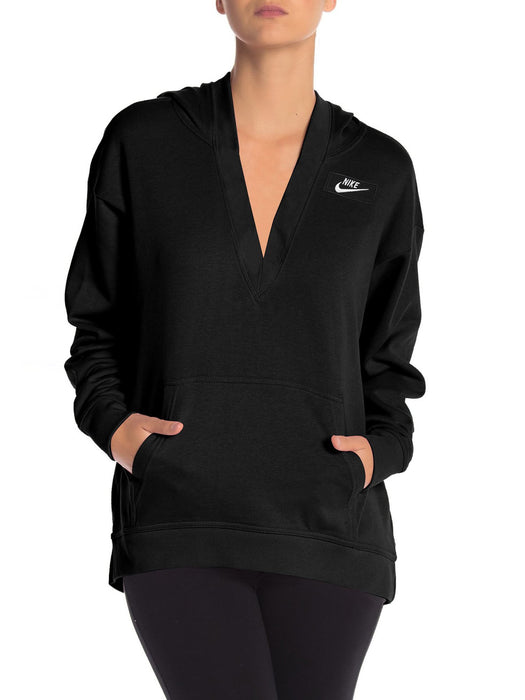 NK Terry Fleece V Neck Hoodie For Ladies-Black-BE13972