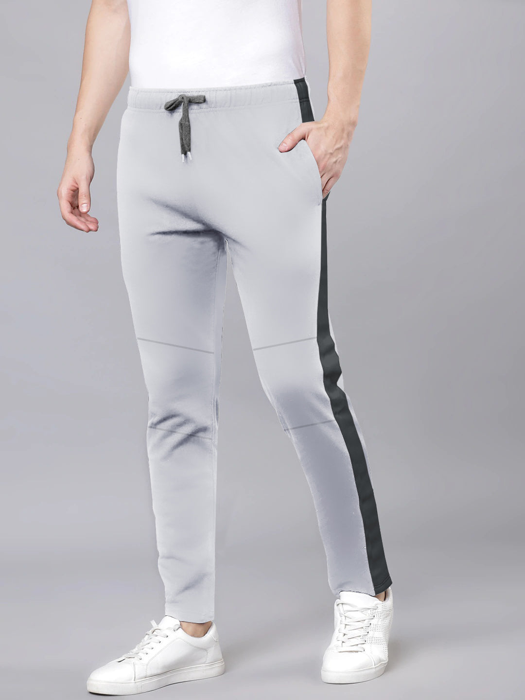 Summer Single Jersey Slim Fit Trouser For Men-Light Ice With Dark Grey Stripe-NA14246