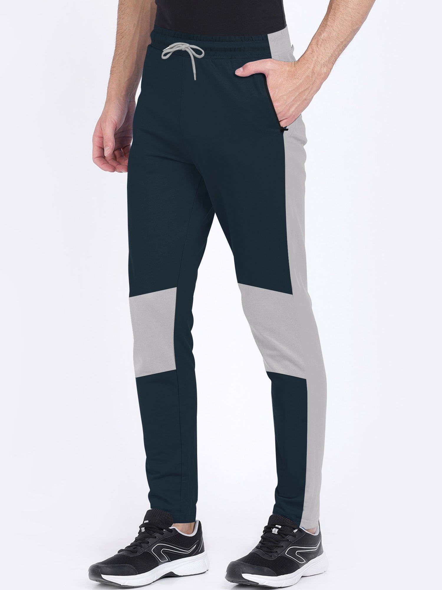 Summer Single Jersey Slim Fit Trouser For Men-Navy With Grey Pannel-RT108