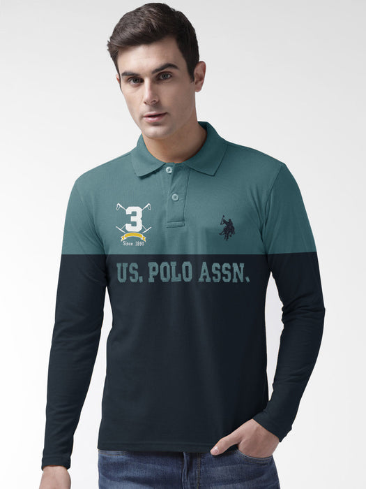 U.S.P.A Long Sleeve Polo Shirt For Men-Bond Blue & Navy-SP6444