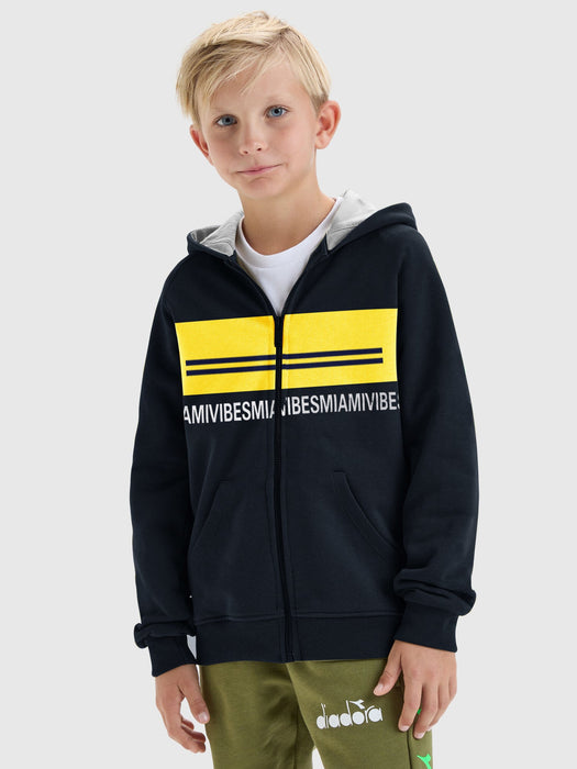 Miami Vibes Stylish Inner Fur Zipper Hoodie For Kids-Navy With Lime Yellow Panel-RT2292