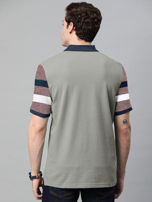 Summer Polo Shirt For Men-Light Maroon Melange With Navy & White Stripe-SP6933