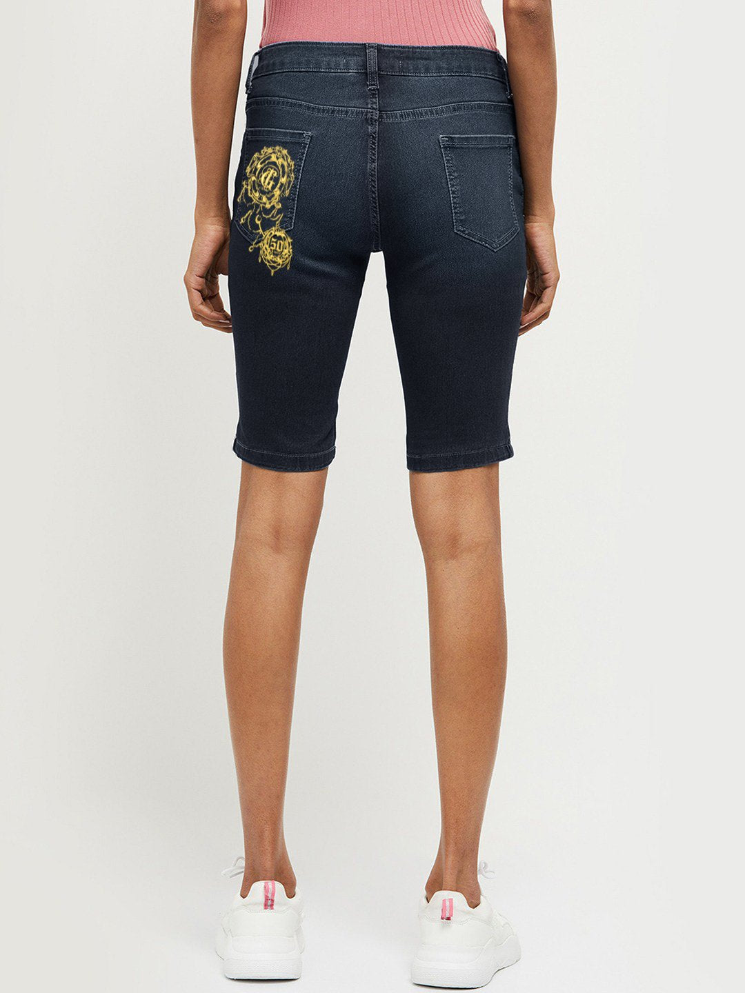 G.Unit Denim Short For Ladies-Dark Navy Faded-F237