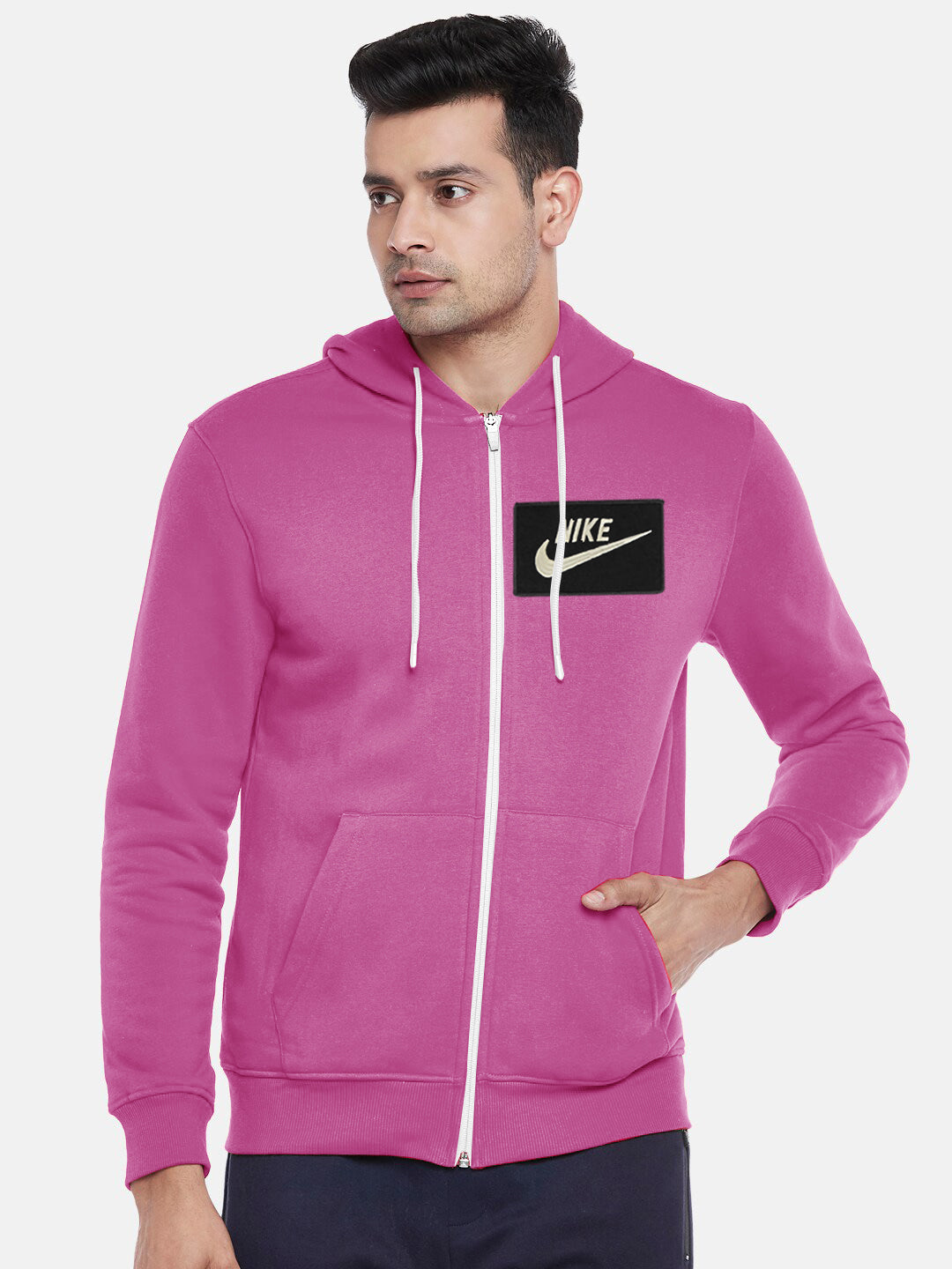 NK Fleece Zipper Hoodie For Men-Magenta-SP6224