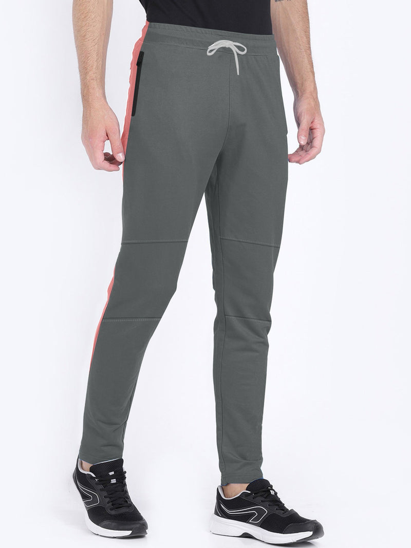 Summer Single Jersey Slim Fit Trouser For Men-Grey With Light Pink Stripes-RT2103
