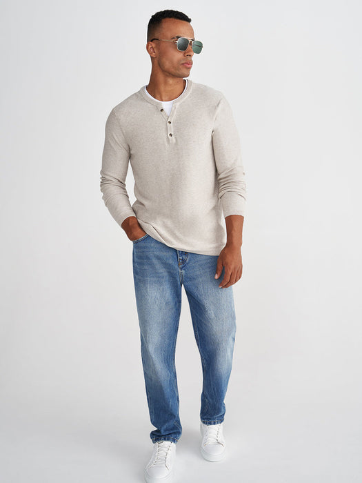 Full Fashion Henley Collar Wool Sweater For Men-Off White-RT2248