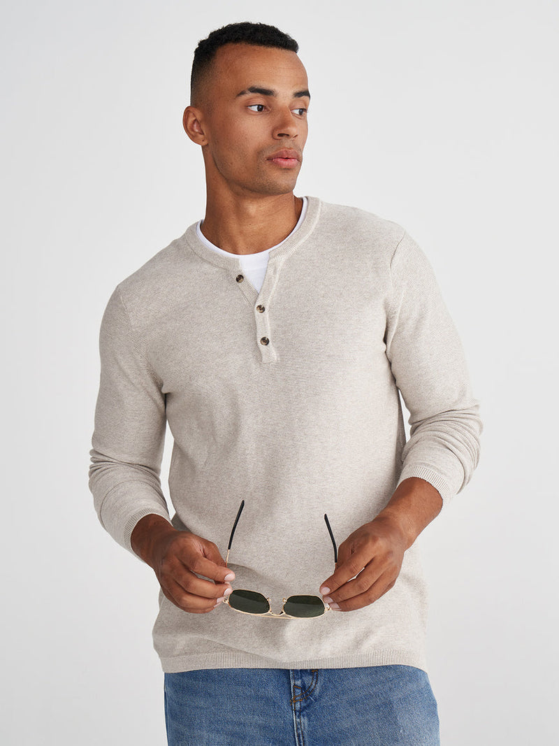 Full Fashion Henley Collar Wool Sweater For Men-Off White-RT2248
