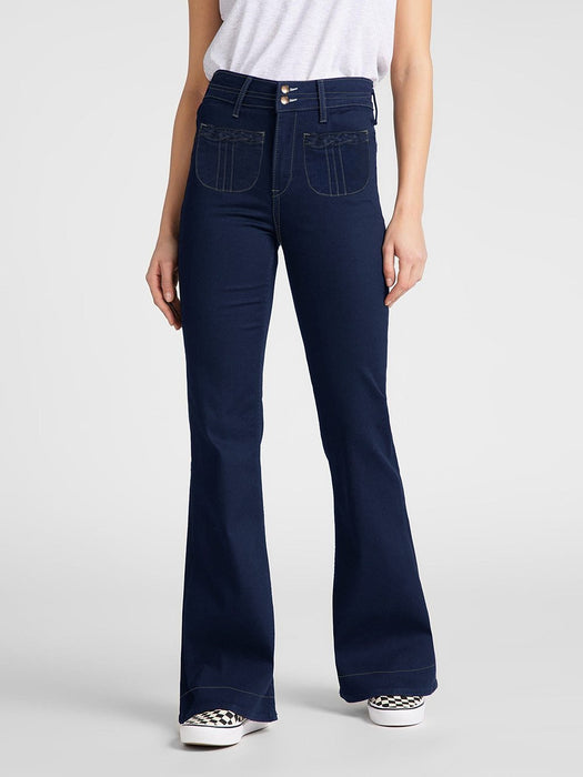 Flare Boot Cut Stretch Denim For Ladies-Dark Blue-F135