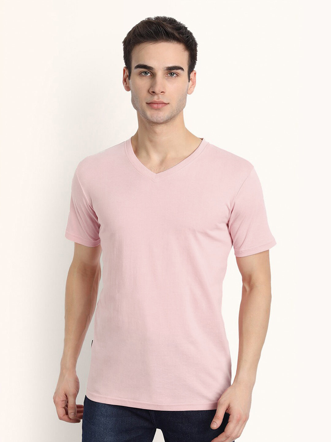 M-17 Single Jersey V Neck Tee Shirt For Men-Baby Pink-RT2485